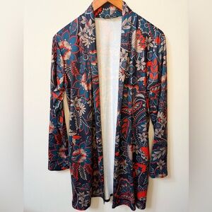 Coeur de Vague Floral Open Front Cardigan Boho Blue Coral Women’s M